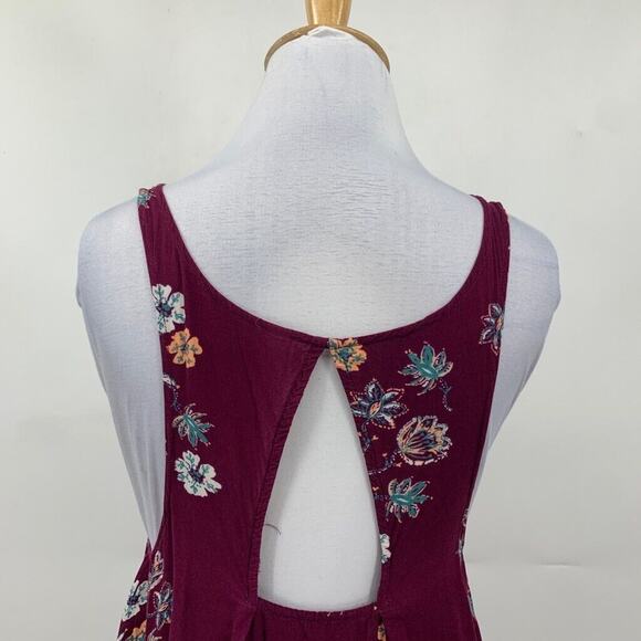 Free People Dress Womens XS Plum Floral Annka Border Slip Keyhole Back Swing - Picture 8 of 14